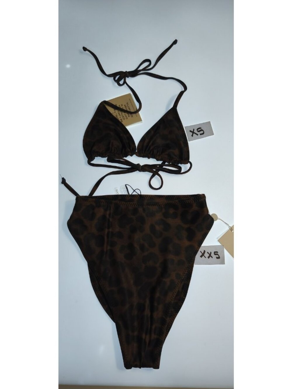 SAME Swimwear Leopard Print Bikini Set Triangle Top XS + High Waist Bottom XXS N